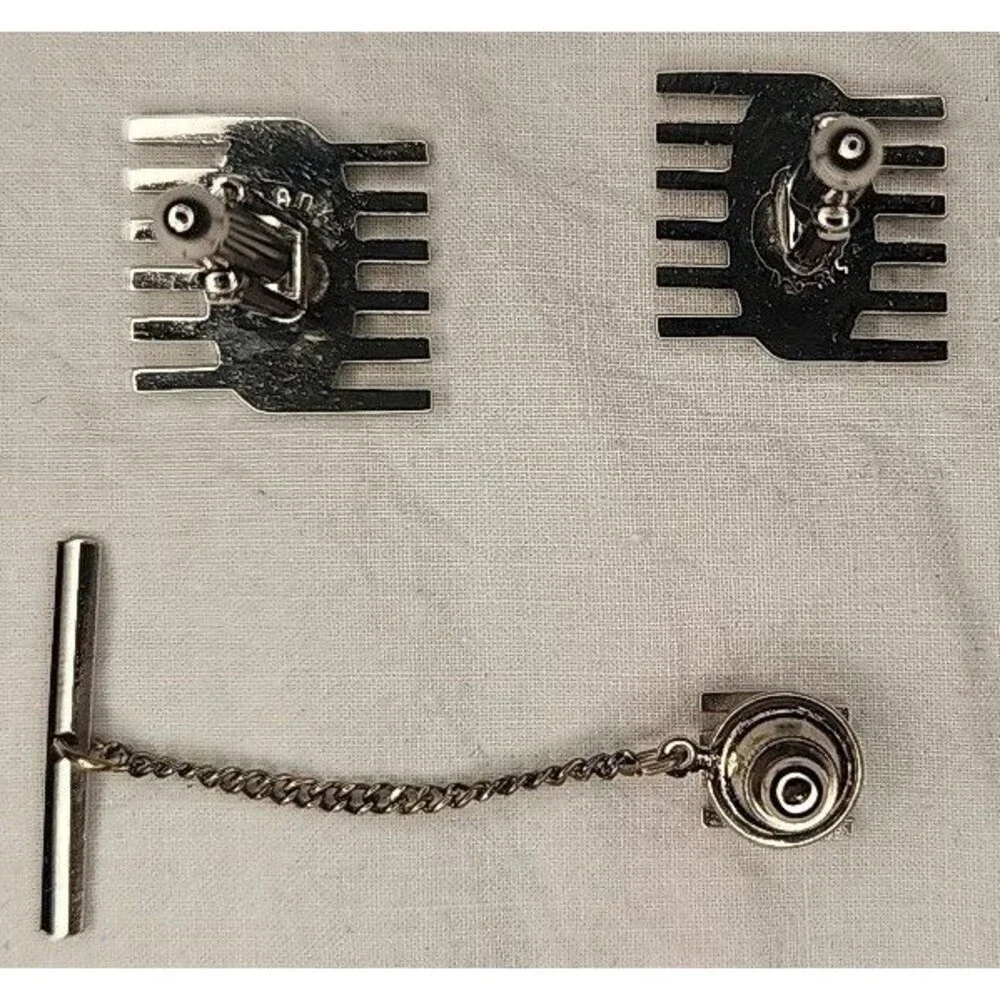 Cufflinks and Tie Tack Swank Modernist with Chain Set Circa 1960s Vintage